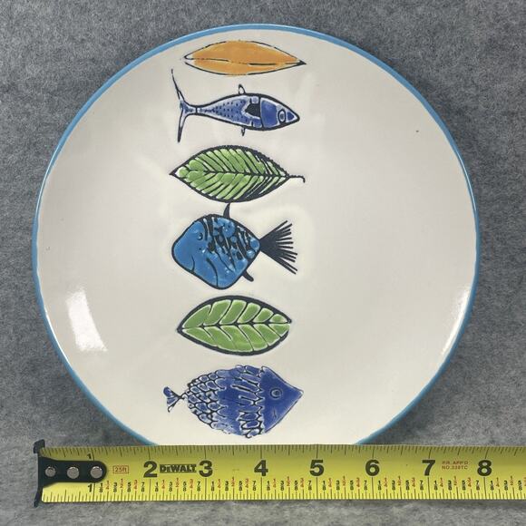 "School of Fish" Plate 8" Blue Sky Ceramics 2015 Bread Cheese Dessert Salad - Picture 4 of 4